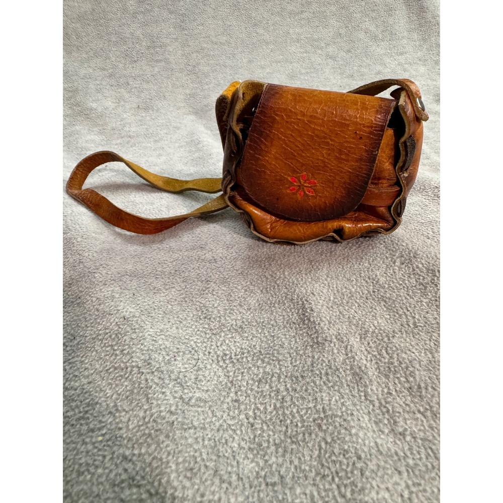 Vintage Handmade Leather Pouch Small Crossbody Bag Idaho Folk Art Floral Tan